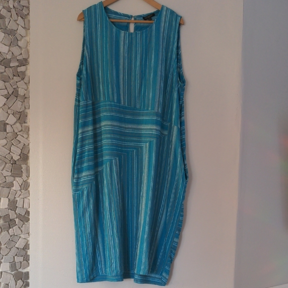 For Cynthia Dresses & Skirts - For Cynthia Dress Women's 3X Blue Linen Blend Sleevless Summer Maxi Pockets
